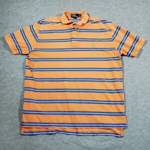 Polo Ralph Lauren Shirt Men XL Orange Stripe Polo Golf Performance High Low Slit